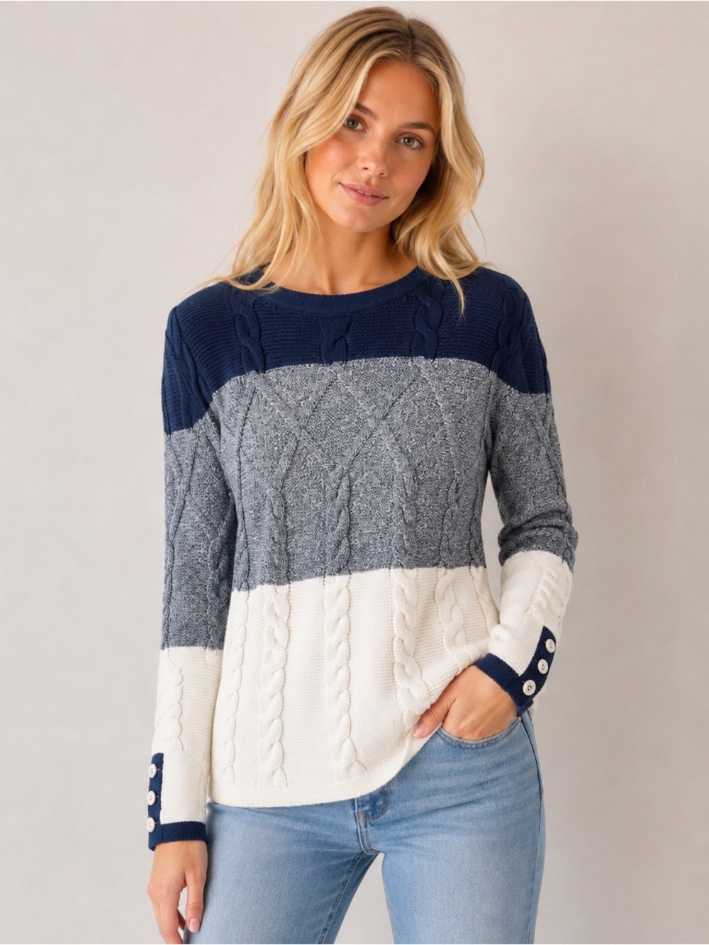 Talbots Cable Knit Sweater Navy White stripe Nautical Anchor Button Plus Size X